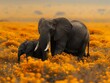 Majestic Wildlife: Elephants in a Vibrant and Serene Scene