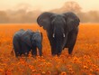 Majestic Creatures: Elephants in a Peaceful and Vibrant Landscape