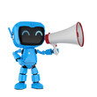 Online marketing concept with 3d rendering personal assistant robot with megaphone