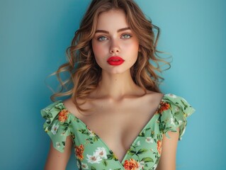 Portrait of a beautiful woman wearing a floral dress