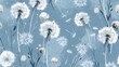 Whimsical illustrations of dandelion seed heads with their delicate white strands floating effortlessly in the air..