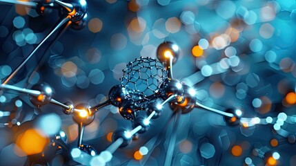 A close up of a molecule with a blue background