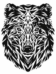 Wall Mural - A Black and White Geometric Pattern of a Bear Head on a White Background
