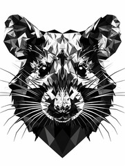 Wall Mural - A Black and White Geometric Pattern of a Rat Head on a White Background