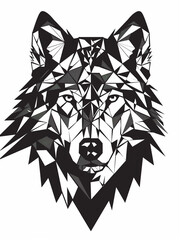 Wall Mural - A Black and White Geometric Pattern of a Wolf Head on a White Background
