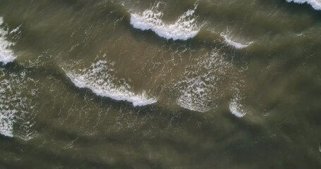 Wall Mural - A body of water with waves crashing against the shore. The waves are white and the water is a dark color. Scene is calm and peaceful, as the waves gently lap against the shore