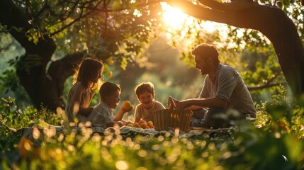 Poster - Family picnic, trees and sunshine