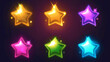 Set of colorful star isolation on dark background, game icons set, Illustration