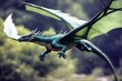 'dragon flight scaled green fantasy reptile animal creature beast myth mythical legend legendary wing wingspan scale metallic flying attacking powerful hunting three-dimensional render digital'