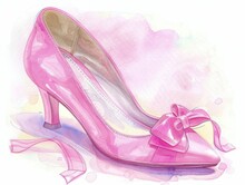 Charming Watercolor Illustration Of A Pink Princess Shoe With Bow Details 