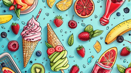 Wall Mural - Fruity and refreshing summer treats exploding with flavor