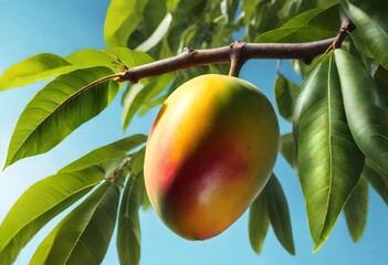 Wall Mural - ripe mango hanging from tree, fruits hanging from the branch 