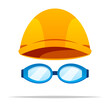 Swimming cap and goggles vector isolated illustration