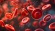 Red cells flowing in the living body, closeup of red cells with a blurred background. This image depicts the concept of human health and medicine in the style of an abstract biological representation.
