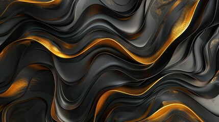 3D abstract wallpaper. Three-dimensional dark golden and black background. golden wallpaper. Black and gold background