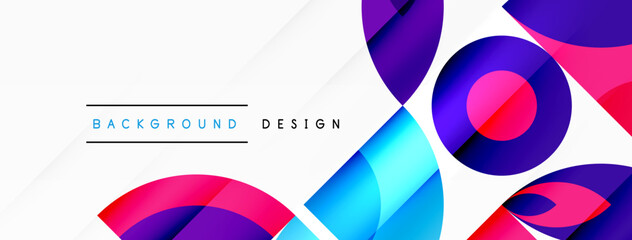 Poster - A vibrant graphic design featuring colorful circles and triangles on a white background. The bold colors, such as electric blue and magenta, create a symmetrical pattern with tints and shades