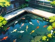 A serene pond with koi fish that change colors based on the emotions of nearby creatures, generative AI