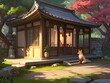 A small, cozy teahouse run by a wise old fox spirit, nestled at the edge of an ancient village, generative AI