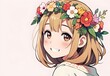 a kawaii anime girl wearing a floral crown, smiling gently, generative AI