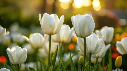 Tulip s white petals close beautifully in summer