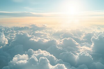 Wall Mural - Soft Sky Gradient: High MorningView of Sunlit Clouds from Plane