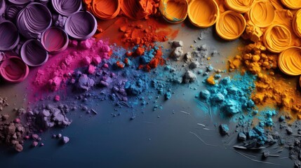 Wall Mural - Top view of Holi powder with various colors for Holi festival background