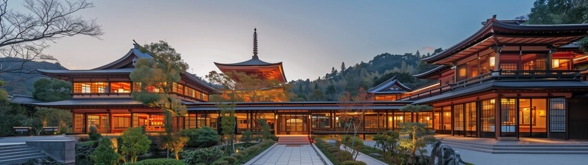 Traditional Asian townscape with ancient temples and red rooftops, blending Chinese and Japanese architecture in Beijing Explore its rich history and cultural heritage