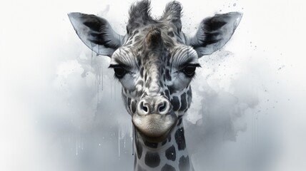 Grayscale watercolor-style portrait of a giraffe Ai generated art