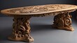 : A stunning oak dining table with intricate wooden carvings 