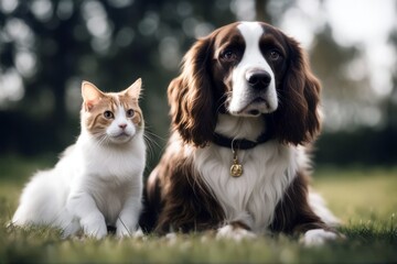 Wall Mural - 'background portrait spaniel straight scottish dog white isolated cat russian pet animal cute signs poster cocker copy space adorable beautiful breed british canino cheerful closeup concept curious'