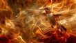 Fiery Flight: A Hummingbird's Dance Amidst Golden Flames.