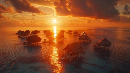 Wall Mural - Maldives Severe Flooding: Overwater Bungalows Submerged due to Rising Sea Levels - Natural Disaster Concept for Climate Change Awareness