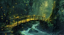 Luxuriant Greenery And Gushing Streams And Old Wooden Bridge 