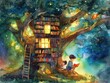 © Nisit - Children reading in a magical treehouse library