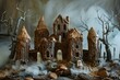 Haunted Cookie Castle with Misty Ghosts in a Spooky Confectionery Scene