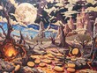 Post-Apocalyptic Cookie Landscape Under a Full Moon Illumination