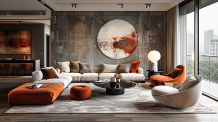 Wall Mural - A stylish living room with minimalist design and modern furniture.