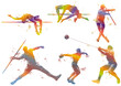Vector Field Athletes Silhouette Clipart Illustration Set Isolated On A White Background. 