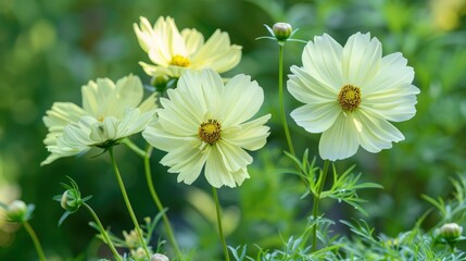 Wall Mural - Sulfur Cosmos also known as Yellow Cosmos with green leaves in the background