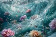 © Panuma - Step into an underwater realm where dust mites meander amidst fabric fibers adorned with delicate flowers, cocooned in a serene