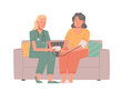 A nurse measures the blood pressure of an elderly woman against a white background. Vector illustration