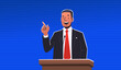 Speech by a politician, president or public figure behind the podium. Vector illustration