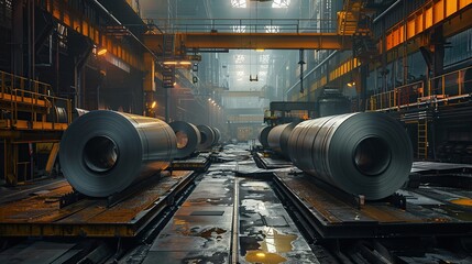 Wall Mural - Big rolls of steel in factory. Image of industry factory. copy space for text.
