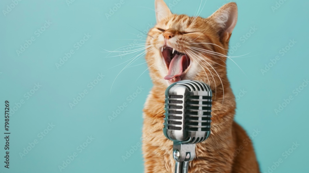 Cat Singer Meme Funny emotional cat artist singing and holding a vintage metal ...
