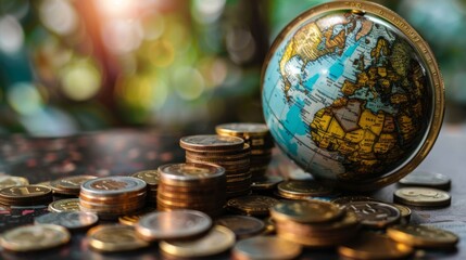 Wall Mural - globe and stack with coins. money makes the world go round