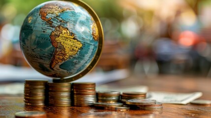 Wall Mural - globe and stack with coins. money makes the world go round