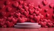 Heart Haven: Realistic 3D Podium Pedestal Amidst a Background of Heart Heaps for Valentine's Day