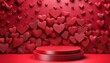 Affectionate Altitude: 3D Podium Pedestal Adorned with Hearts Against a Romantic Wall Background