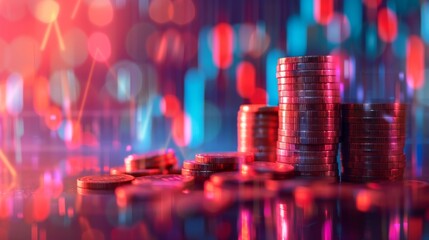 Poster - Stack of money coin with trading graph, financial investment concept use for background