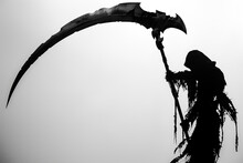 A Single Battle Scythe, Its Silhouette Sharp Against The Backdrop Of White, A Silent Sentinel Of War.